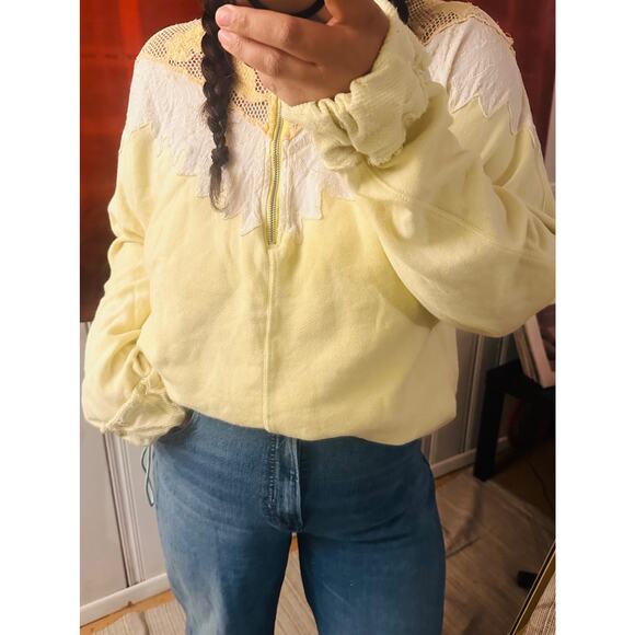 Free People Isla Crochet Quarter Zip Pullover Sweatshirt - Picture 7 of 7